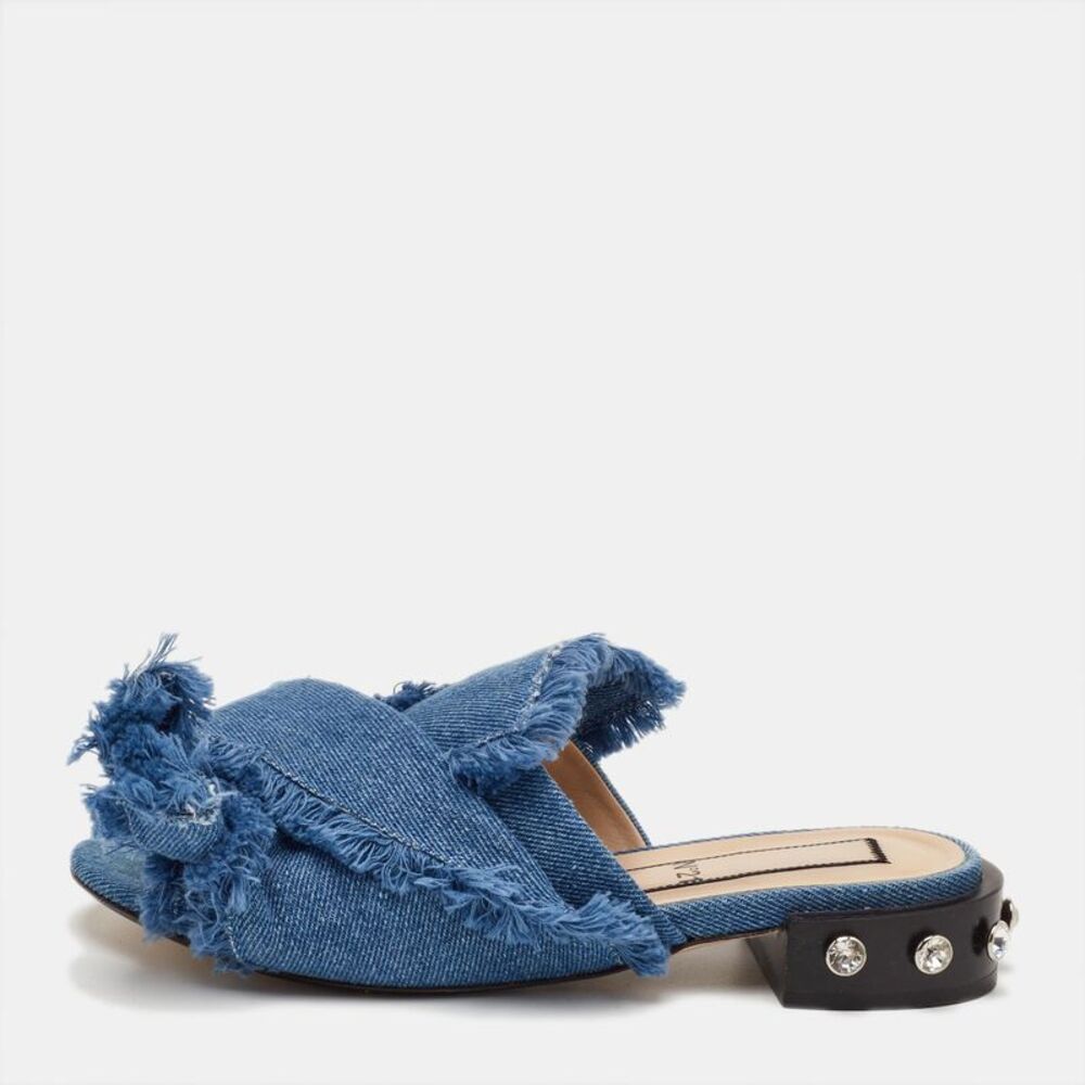 N21 Size 37.5 Blue Denim Knot Flat Slide Sandals